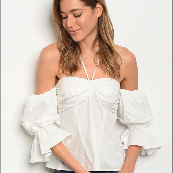 Off White Long puff sleeve off the shoulder blouse - Picture 4 of 4